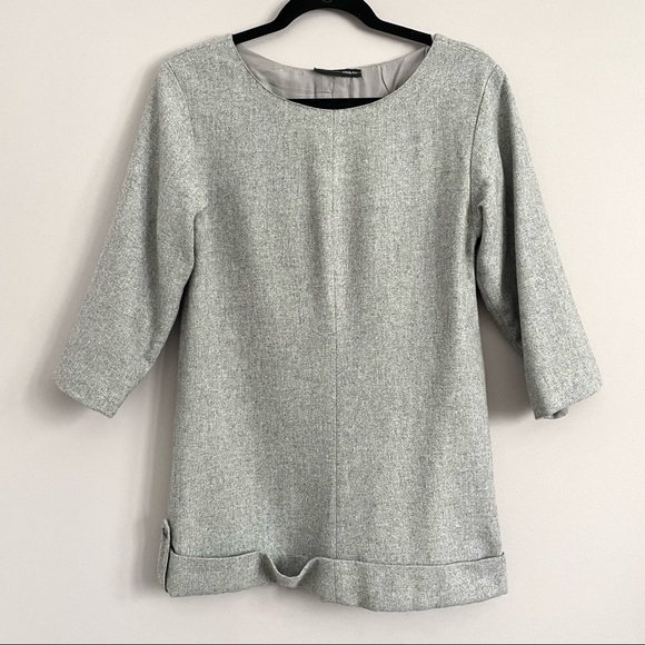 CINDY Lee Gray Wool Silk Lined Cuffed 3/4 Sleeved Mini Dress Tunic Top - 6/S - Picture 9 of 10